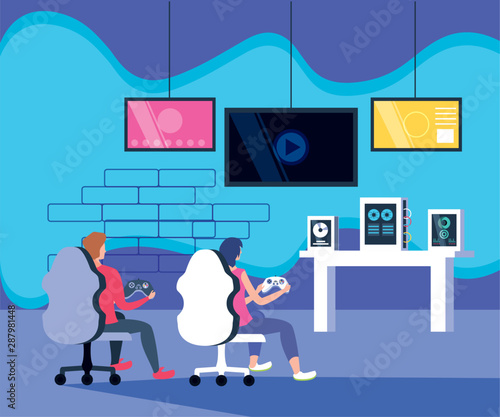 young couple playing video game entertainment