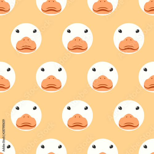 Seamless pattern created by duck faces set to background