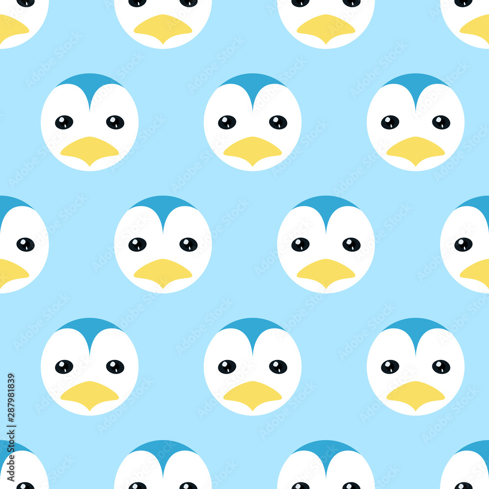 Seamless pattern created by penguin faces set to background