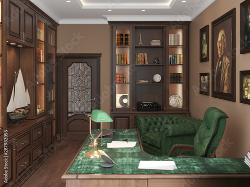 3D visualization of the interior of the cabinet in the English style