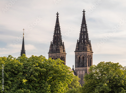 Obraz na płótnie Summer view on two towers of Vysehrad church, Prague, Czechia w salonie