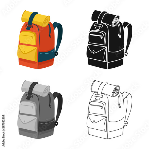 Vector illustration of backpack and bag symbol. Set of backpack and hiking stock symbol for web.