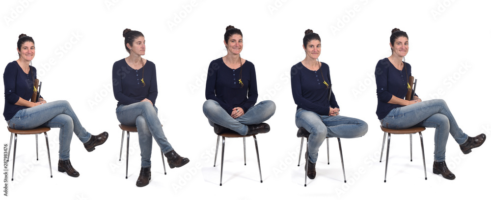 woman sitting on a chair - obrazy, fototapety, plakaty 