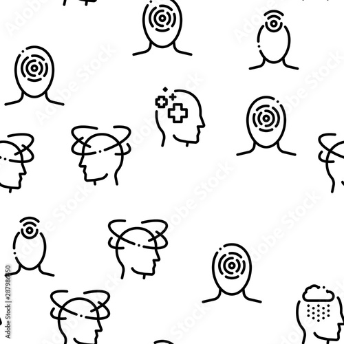 Headache Seamless Pattern Vector Linear Pictograms. Black Contour Illustrations
