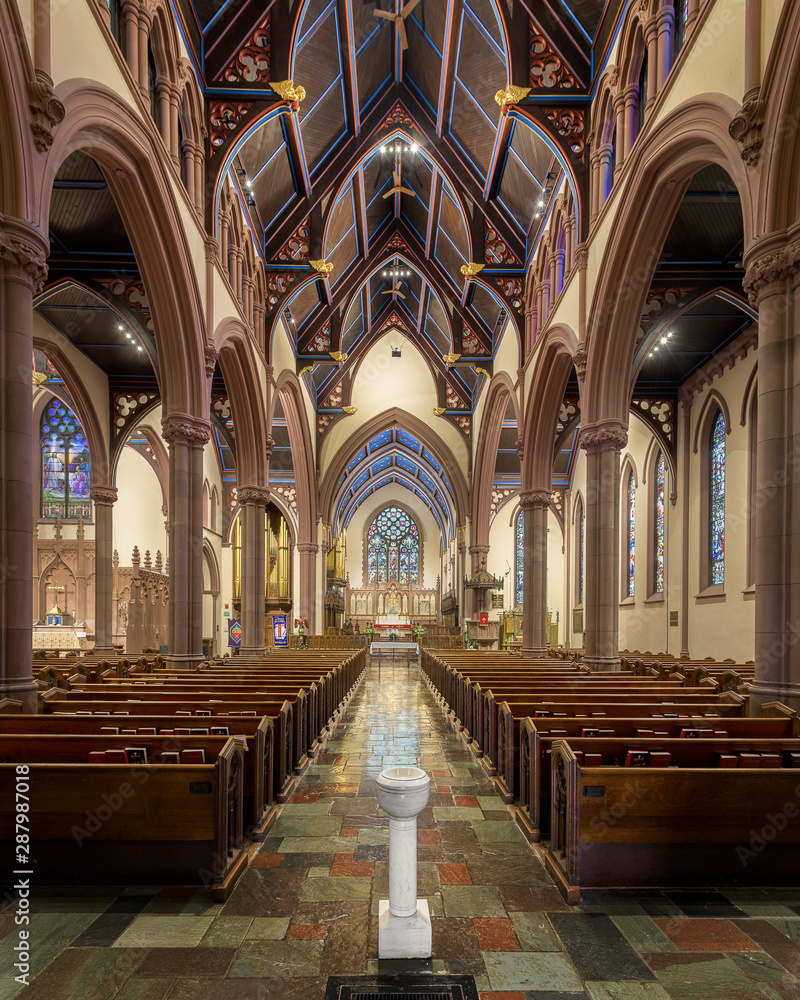 Nave and interior of the historic St. Paul's Episcopal Cathedral of Buffalo, New York