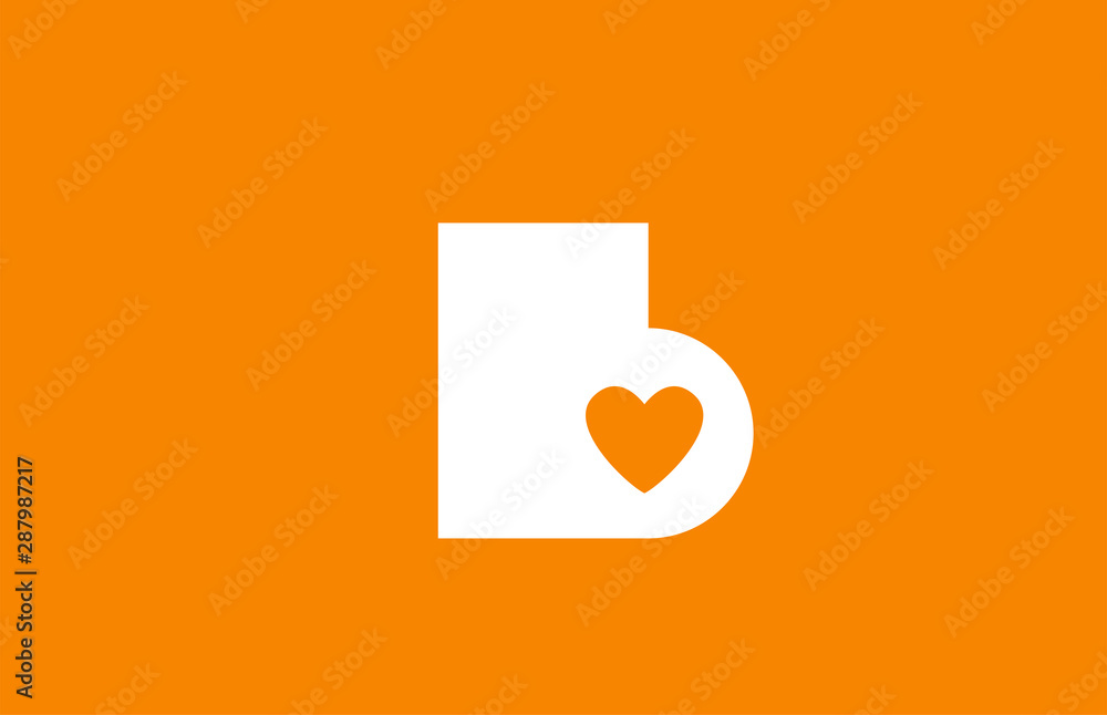 love heart orange white alphabet letter b for company logo design