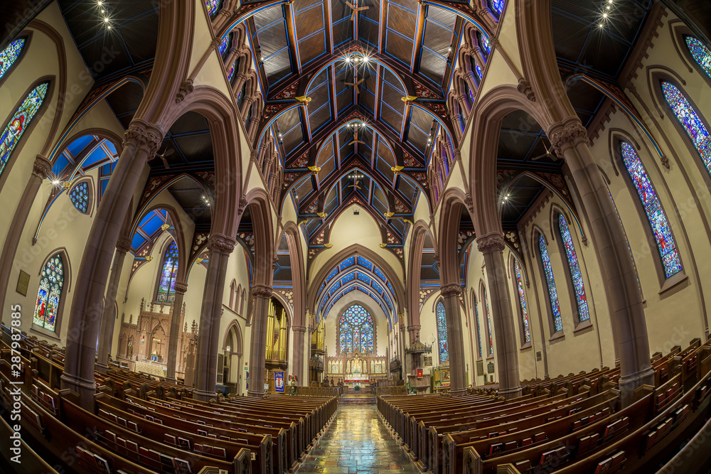 Nave and interior of the historic St. Paul's Episcopal Cathedral of Buffalo, New York