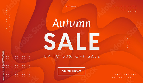 Abstract Autumn sale promo banner. Trendy liquid orange color background vector design.