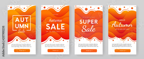 Trendy modern autumn sale mobile banners collection. Promo poster with dynamic fluid shapes vector design.