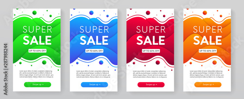 Dynamic modern fluid mobile promo banners collection. Set of trendy sale posters.