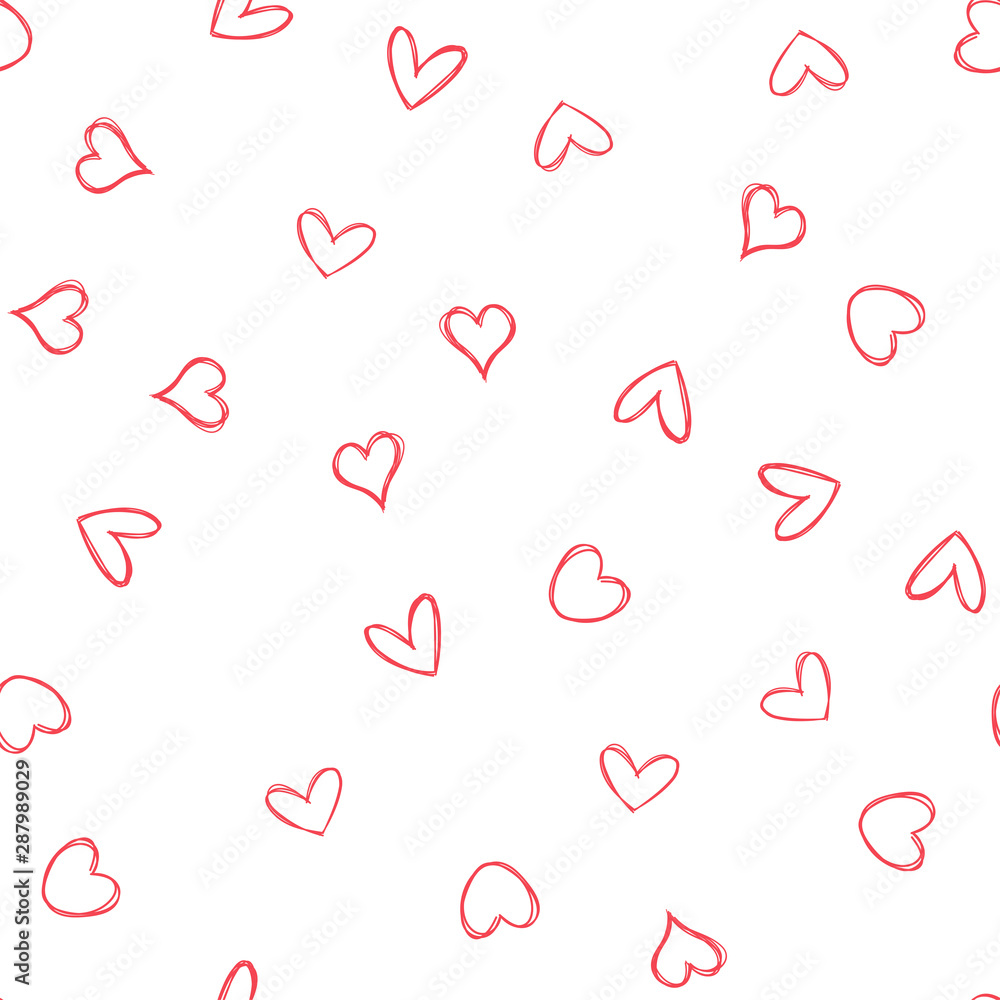 Heart doodles seamless pattern. Hand drawn hearts texture background.