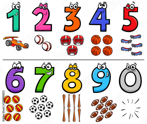 educational cartoon numbers set with sport objects