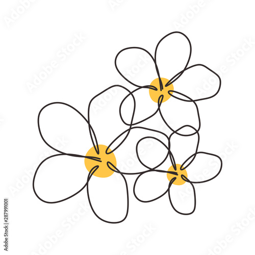 Continuous line drawing of Plumeria flower one hand drawn minimalism. Simplicity beauty element for poster and design.