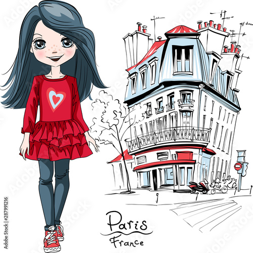Vector baby girl in Paris
