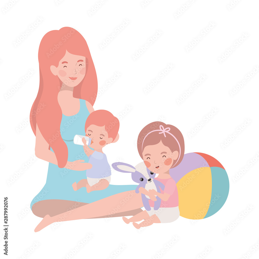 cute pregnancy mother with little kids characters cute pregnancy mother with little kids characters