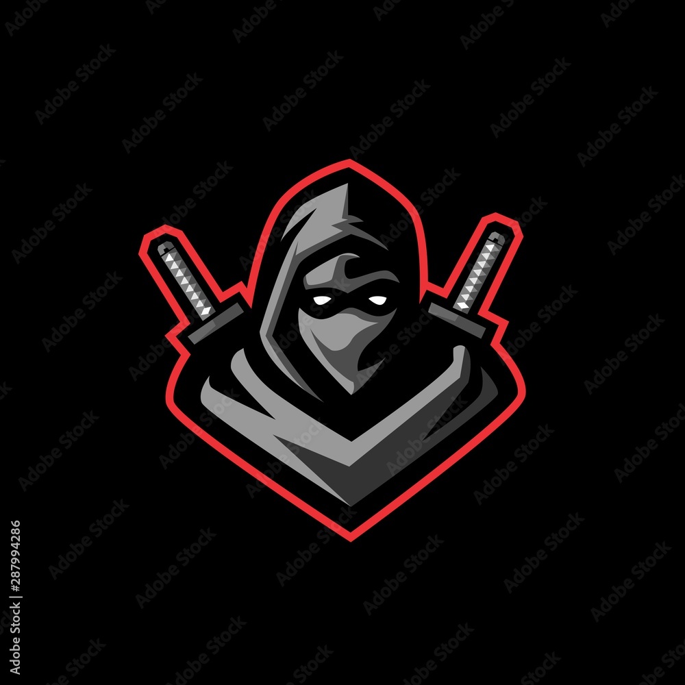 Logotipo ninja preto e branco esport team para impressão de camiseta e  ilustração ninja de tatuagens