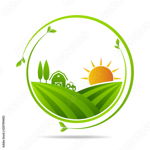 Farm fresh of vector emblems and stickers . Farming and agriculture, organic food, locally grown design elements for product packaging