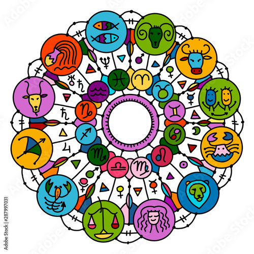 Zodiacal circle with astrology signs for your design