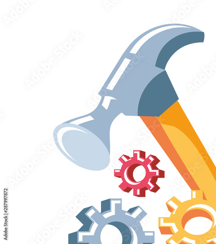 hammer with gears pinions machine isolated icon