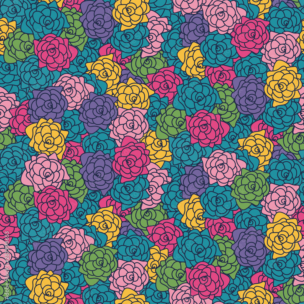 Naklejka premium A seamless vetor pattern with colorful roses. Surface print design.