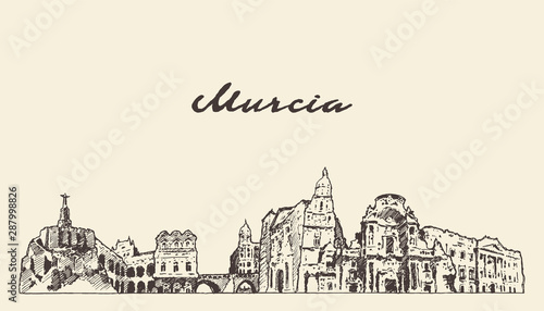 Murcia skyline Spain hand drawn vector sketch city