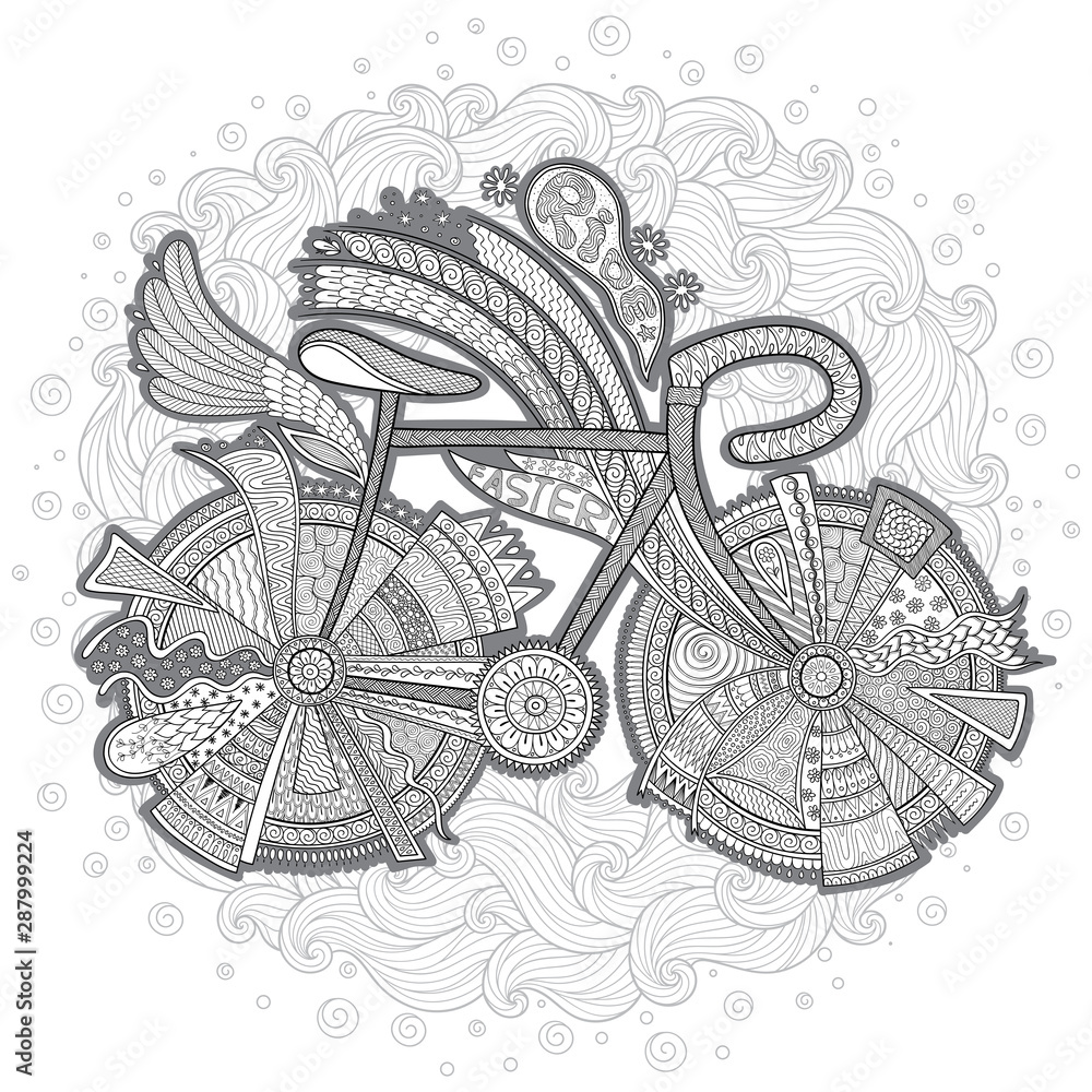 Bike with flower on white background.