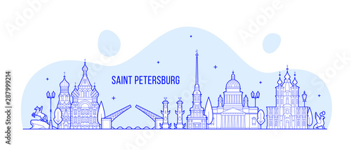 Saint Petersburg skyline Russia city vector linear