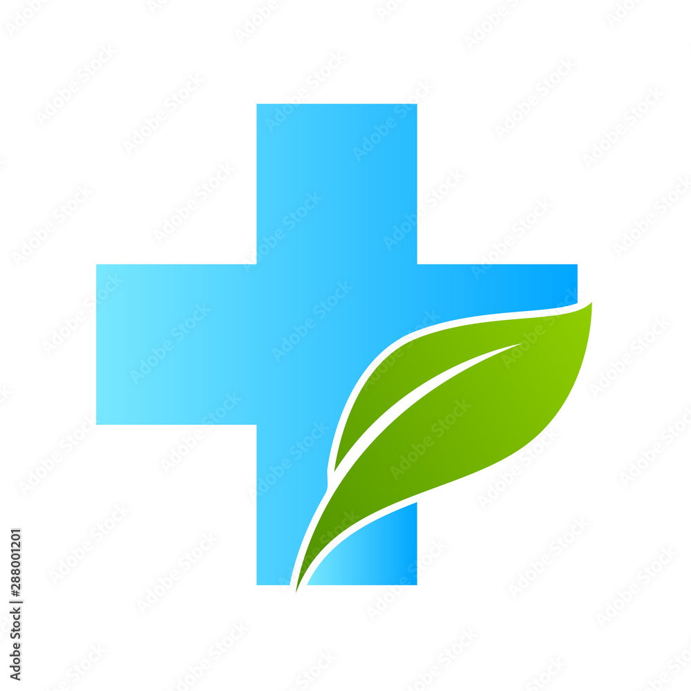 Obraz premium Health care medical cross and leaf, logo isolated