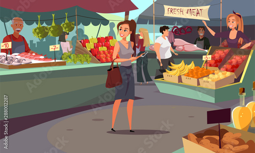 Farmers market flat vector illustration