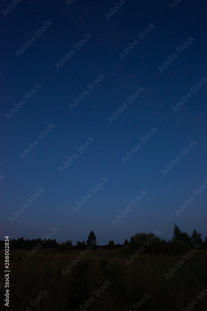 Starry sky over the road in the countryside Starry sky over the road in the countryside