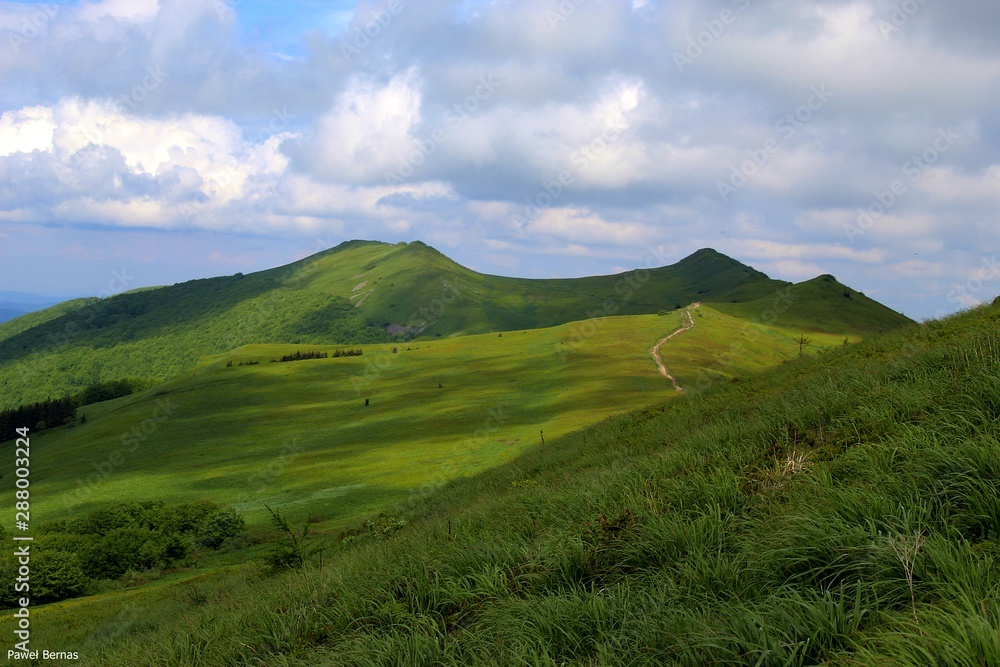 Bieszczady - Osadzki wierch, widok z Połoniny Wetlińskiej Bieszczady - Osadzki wierch, widok z Połoniny Wetlińskiej