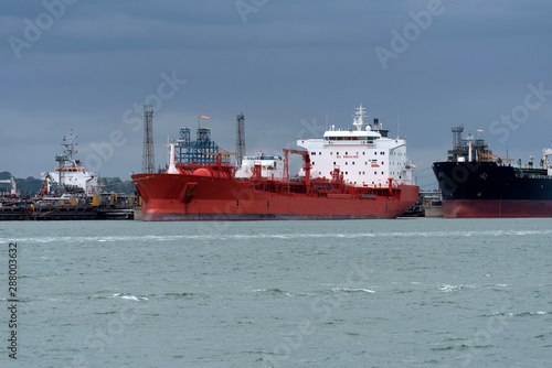 Southampton Water  England  UK  September 2019. Chemical  oil products tankers off loading cargo at a refinery.