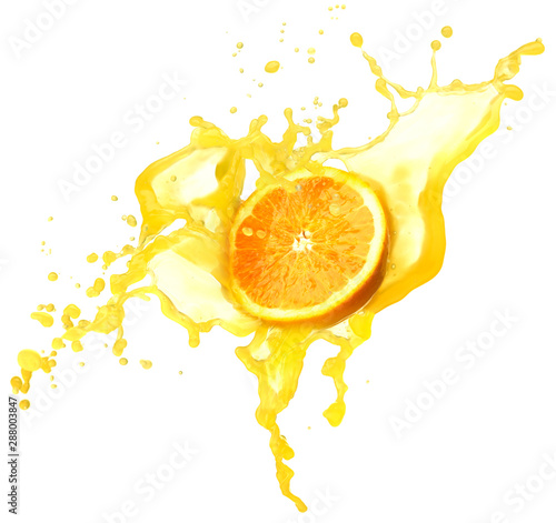 orange in spray of juice.