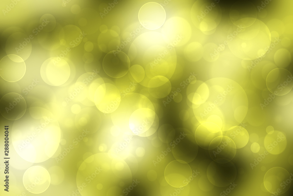 Obraz premium Abstract autumn gradient yellow green bright background texture with sunny lights and bokeh circles. Beautiful backdrop with space.