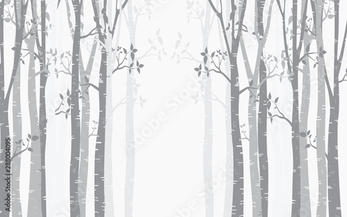 Birch Tree with deer and birds Silhouette Background © 3rus