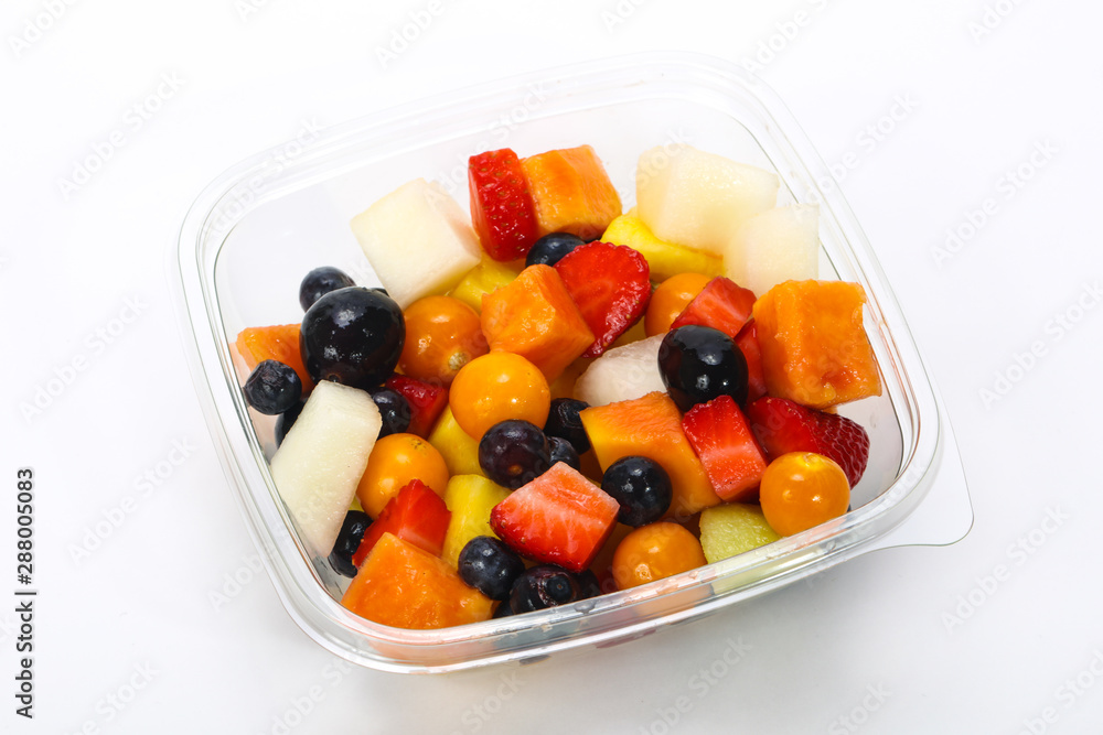 Sliced fruit mix in the box