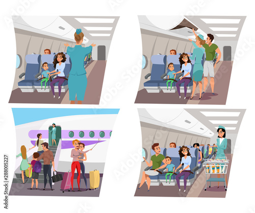 Airline travel flat vector illustrations set