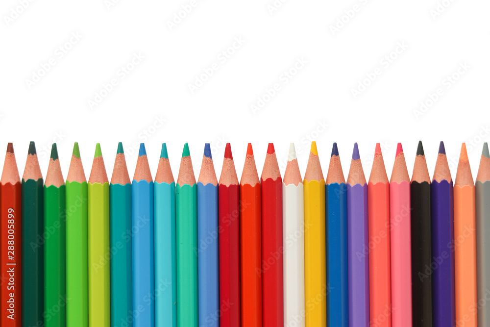 Line color pencils isolated on white background. Close-up Line color pencils isolated on white background. Close-up