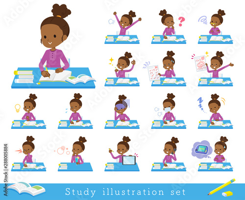 flat type Curly hair girl black_Study