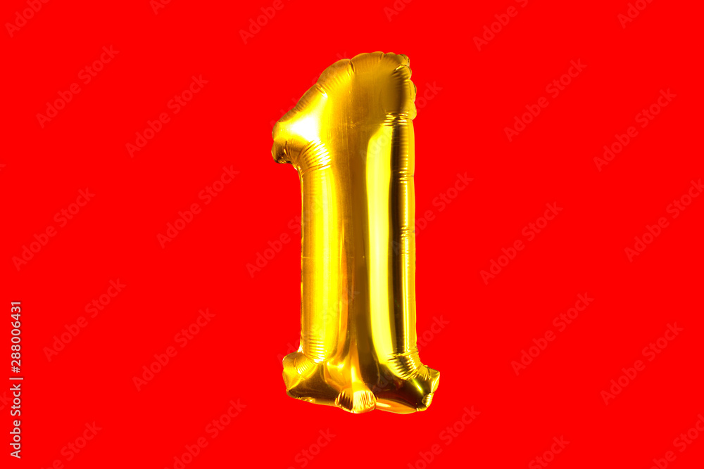 Number one of golden helium balloons, isolated for your design Number one of golden helium balloons, isolated for your design