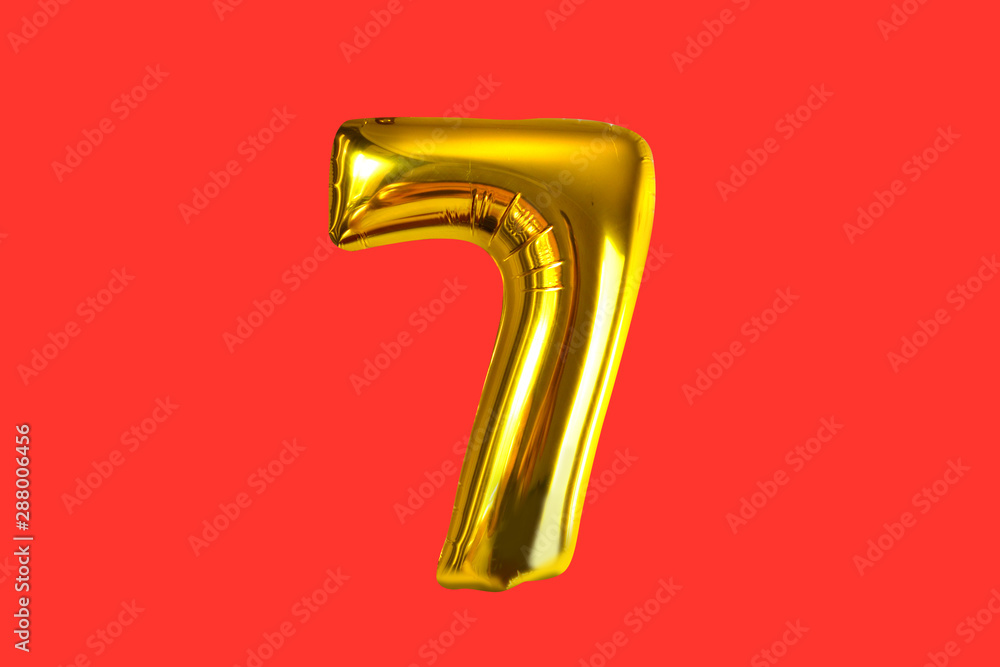 Number seven of golden helium balloons, isolated for your design Number seven of golden helium balloons, isolated for your design