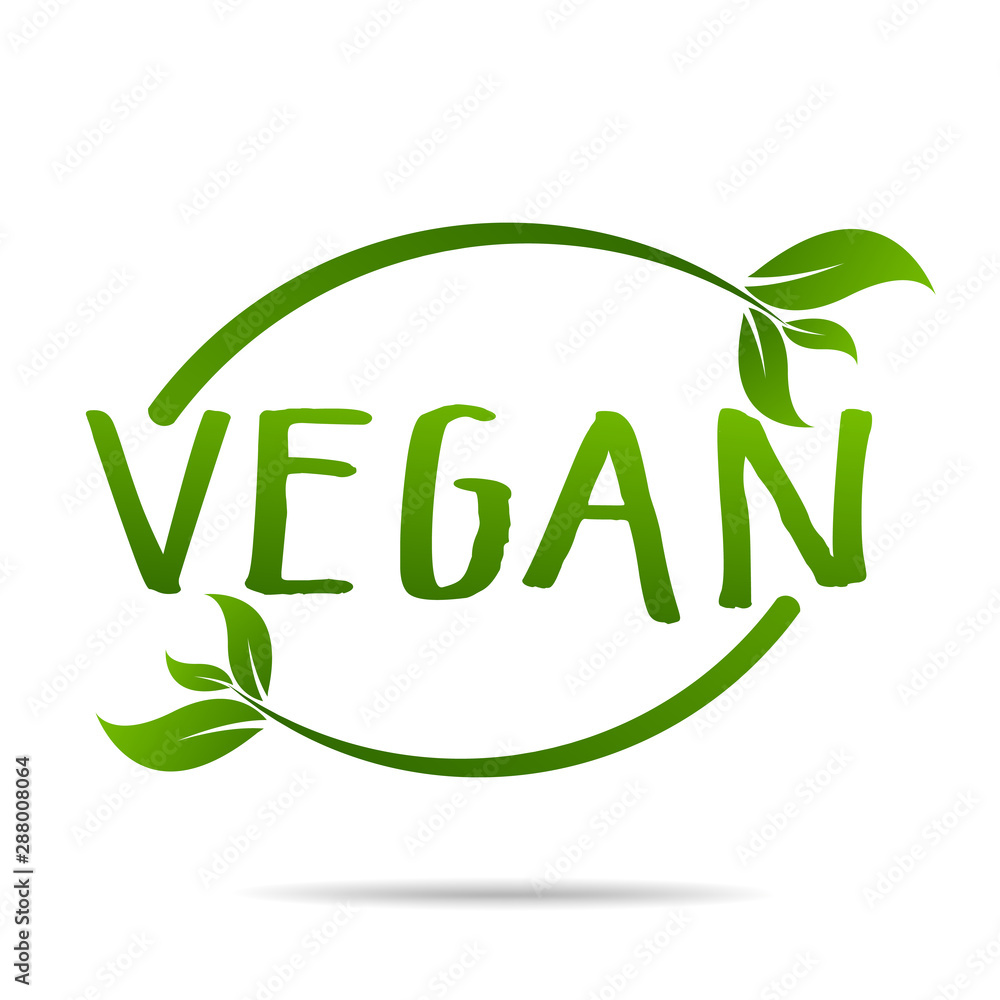 Fototapeta premium Vegan product icon design symbol. Green leaves in heart shape sign. Vector illustration
