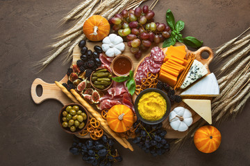 Fall party charcuterie board, view from above