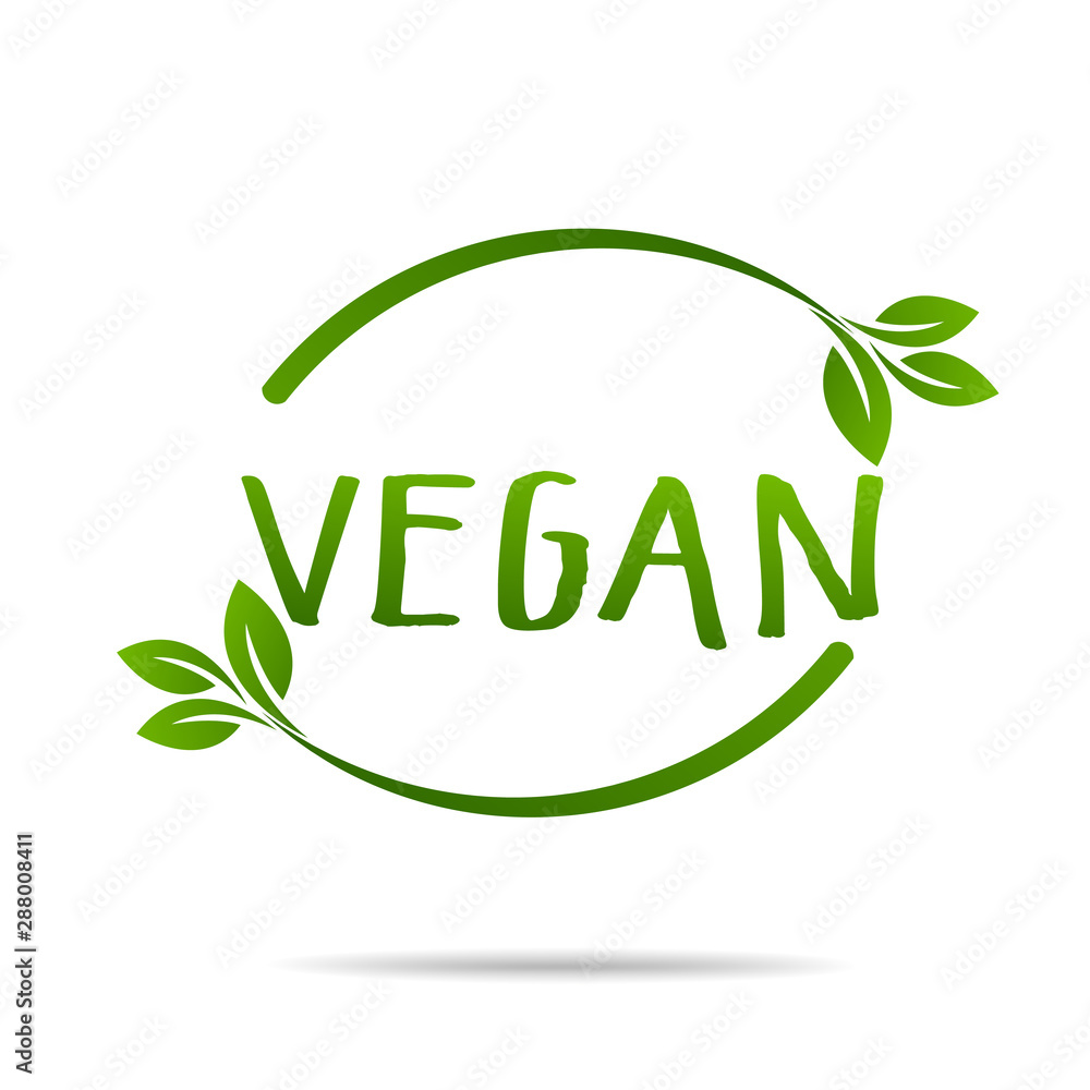 Vegan product icon design symbol. Green leaves in heart shape sign. Vector illustration Vegan product icon design symbol. Green leaves in heart shape sign. Vector illustration
