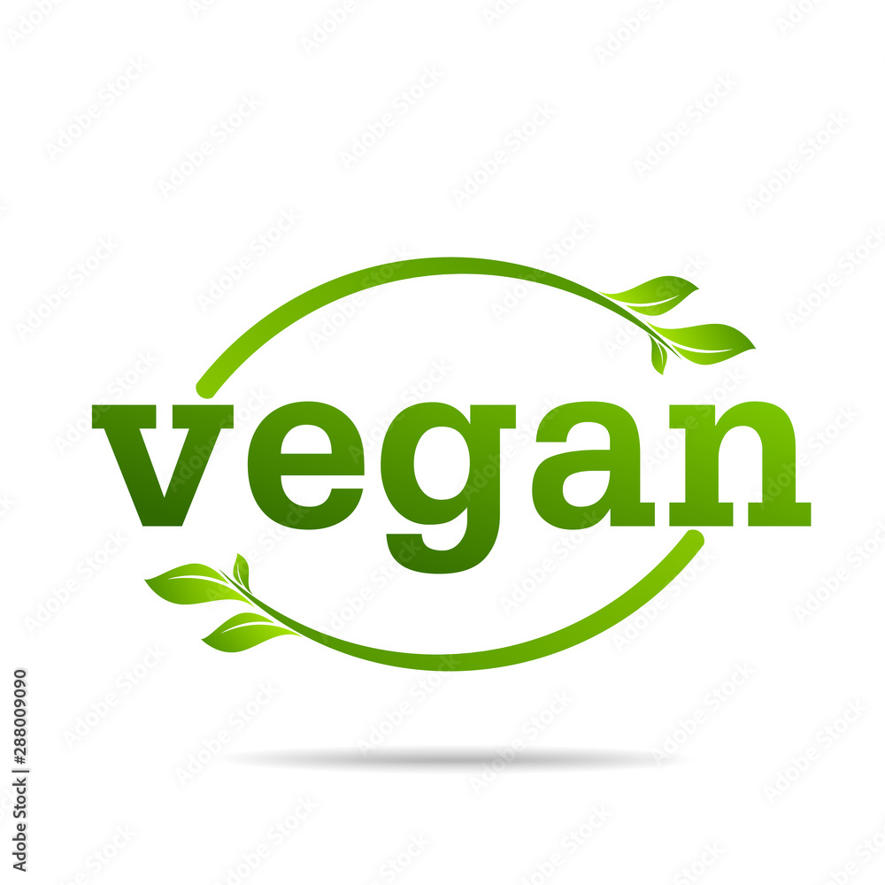 Vegan product icon design symbol. Green leaves in heart shape sign. Vector illustration Vegan product icon design symbol. Green leaves in heart shape sign. Vector illustration