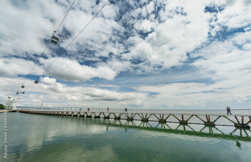 Fototapeta premium Cable car along Lisbon promenade