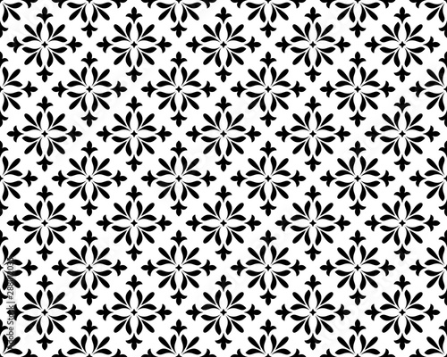 Flower geometric pattern. Seamless vector background. White and black ornament