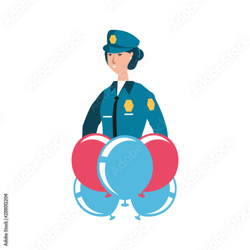 female police officer with balloons helium labor day celebration
