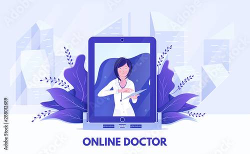 Online doctor flat banner vector template