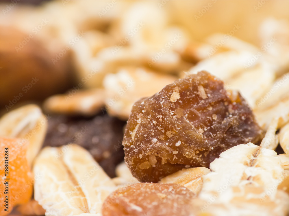 Macro shot of muesli, selective focus Macro shot of muesli, selective focus